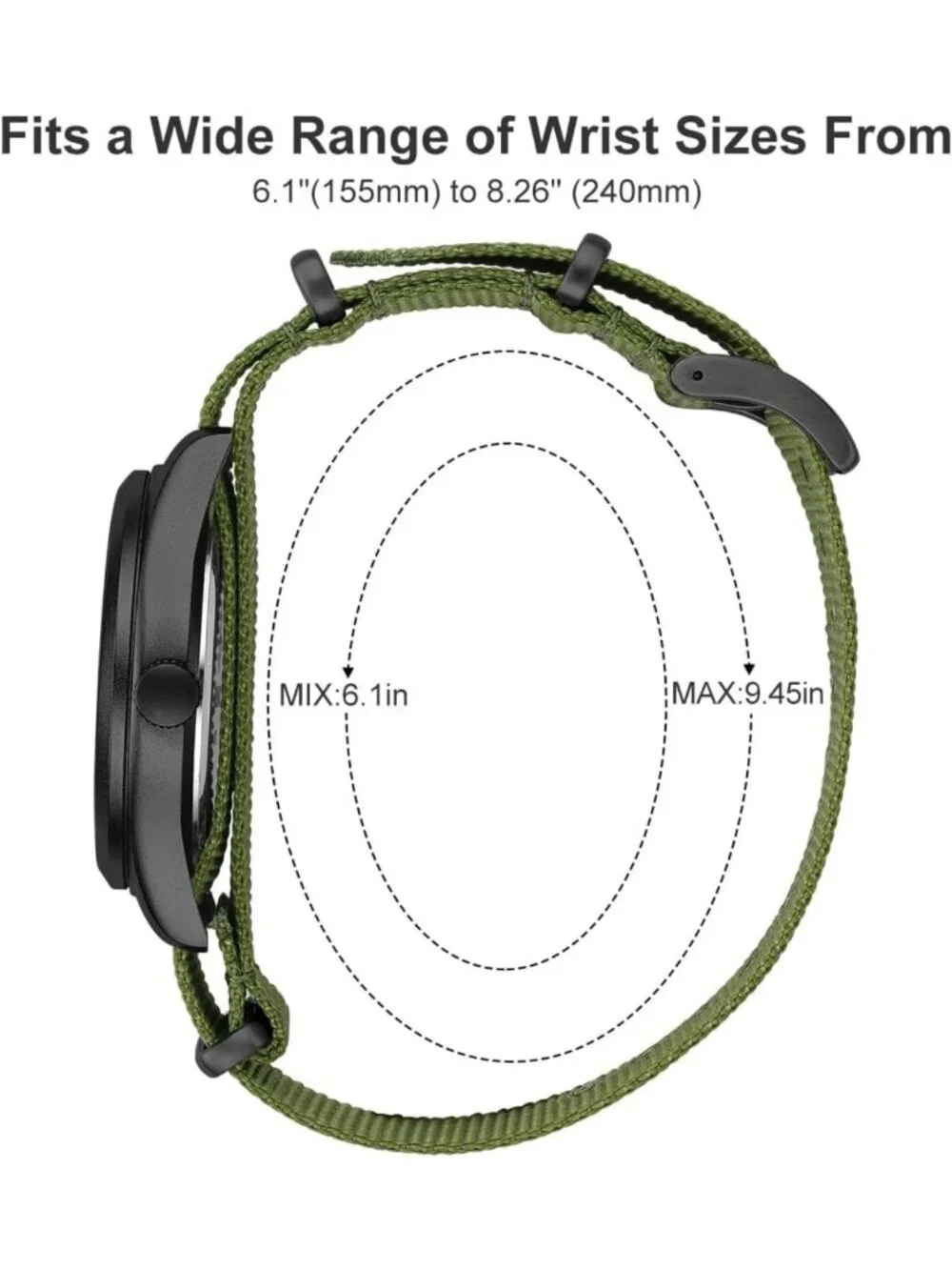 Men's Nylon Slip-Thru Strap Watch, Military Time, Easy Read Dial, Glowing Hands